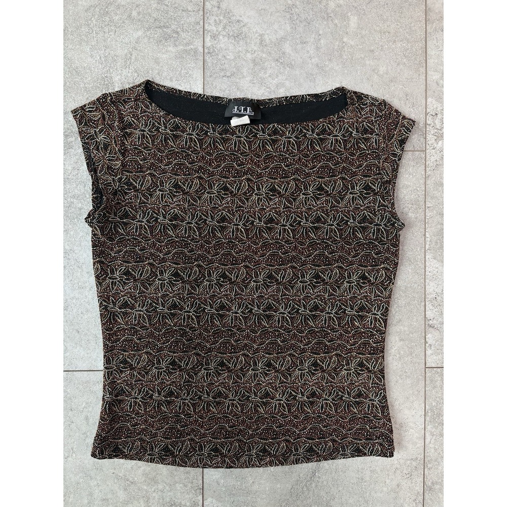 Vintage JTB Top Women's Med Made in USA Brown Geometric Floral Dark Academia